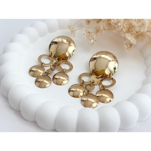 Sandy Baker Sterling Silver Vintage Gold T Vermeil Chandelier Earrings - Picture 3 of 10